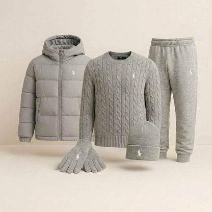 RALPH LAUREN™ Winter Casual Set – Tröja, vinterjacka (puffer), keps &amp; handskar