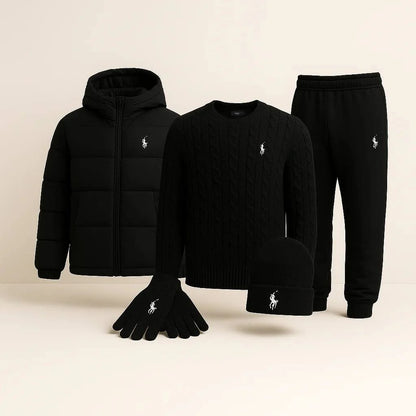 RALPH LAUREN™ Winter Casual Set – Tröja, vinterjacka (puffer), keps &amp; handskar