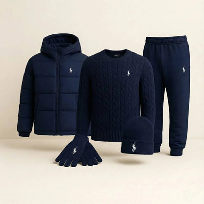 RALPH LAUREN™ Winter Casual Set – Tröja, vinterjacka (puffer), keps &amp; handskar
